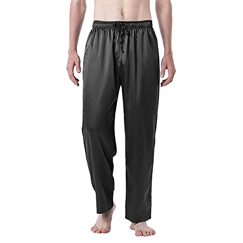 Schlafanzug Herren Lang Mit Bündchen ： Pyjamahose Herren Lang Seide Seide Stoffhose Elastische Mit Kordelzug Palazzohose Satin Marlenehose Freizeithose High Waist Sweathose Einfarbige Schlafanzughose von Generisch