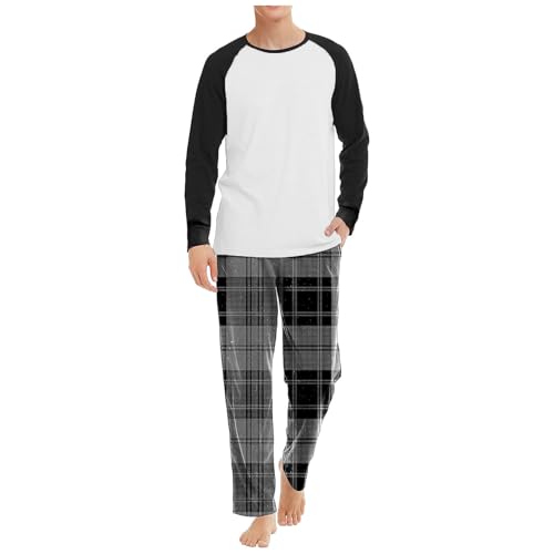 Schlafanzug Herren Lang Warm Pyjama Set Winter Weihnachts Pyjama Männer Zweiteiliger Nightwear Set Nachtwäsche Rundhals Langarm Oberteil und Karierte Schlafanzughose Schlafanzüge für Herren Hausanzug von Generisch