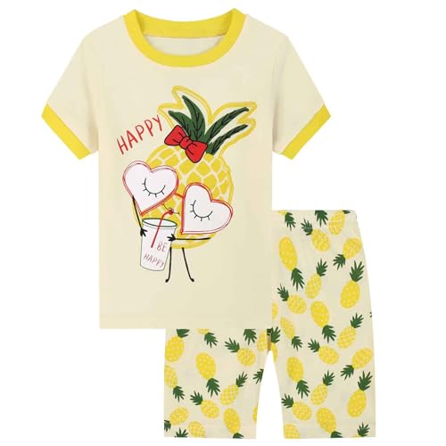 Schlafanzug Jungen 140 Sommer Nachtwäsche Kinder Zweiteiler Hausanzug Gelb 2-Teiler Ananas-Print Kurze Hose Und T-Shirt Pyjama Set Schlafanzüge Kurz Sleepwear Kids Boys von Generisch