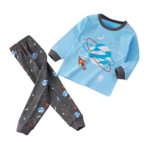 Schlafanzug Lang Baby Jungen Gr 80 Raketen Nachtwäsche Kinder Langarm Zweiteiler Hausanzug Himmelblau Hose Und Top 2 Teiliges Pyjama Set Winter Schlafanzüge Kids Pyjamaset Jungs 2-Piece Sleepwear von Generisch