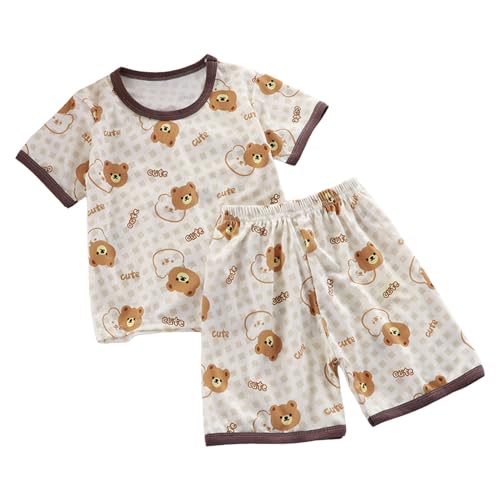 Schlafanzug Mädchen 104 Baumwolle Sommer Nachtwäsche Kinder Zweiteiler Hausanzug Braun 2-Teiler Bären-Print Kurze Hose Und T-Shirt Pyjama Set Schlafanzüge Kurz Sleepwear Kids Boys von Generisch