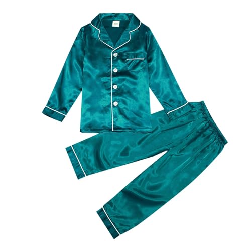 Schlafanzug Mädchen 158 Lang Satin Nachtwäsche Kinder Langarm Zweiteiler Hausanzug Grün Hemd Mit Hose 2 Teiliges Pyjama Set Winter Schlafanzüge Kids 2-Piece Sleepwear Girls Pyjamaset von Generisch