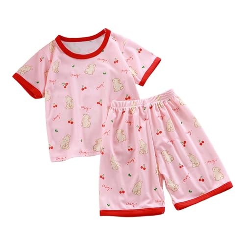 Schlafanzug Mädchen 98 Baumwolle Sommer Nachtwäsche Kinder Zweiteiler Hausanzug Rot 2-Teiler Kaninchen Kurze Hose Und T-Shirt Pyjama Set Schlafanzüge Kurz Sleepwear Kids Boys von Generisch