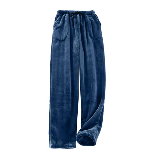 Schlafanzug Mode Schlafhose Casual Palazzohose Lässig Pyjamahose Baggy Freizeithose Warm Pyjama Hose Hohe Taille Schlafanzughosen Weich Stoffhose Bequem Palazzohose(A10 Navy,XL) von Generisch