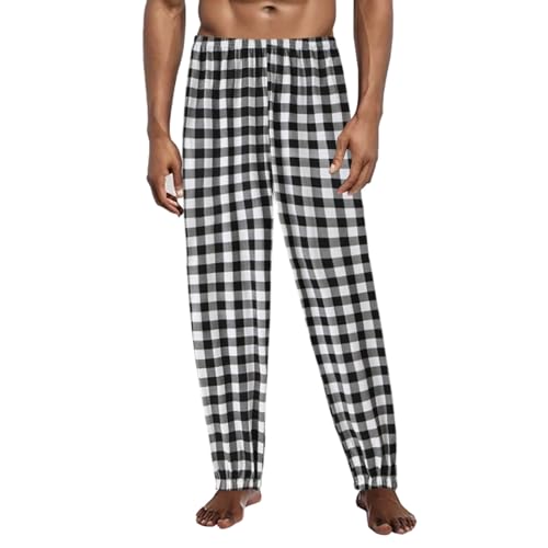 Schlafanzughose Herren Karierte Große Größen Baggy Pyjamahose Summer Loungewear mit Gummizug Bund Männer Casual Pyjamaunterteil Sporthose Ideal zum Schlaf für Hause und Yoga(Schwarz,L) von Generisch
