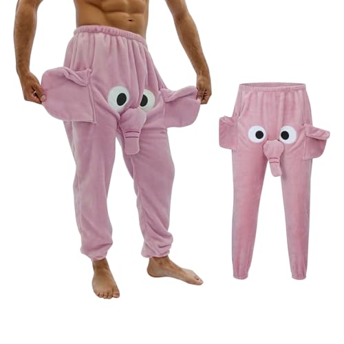 Schlafanzughose Herren Lustig Elefanten Hose mit Rüssel Elefantenrüssel Pyjama Lang Elefanten Hose Flanellhose Elefantenhosen Männer Locker Pyjamahose Freizeithose Thermohose (L) von Generisch