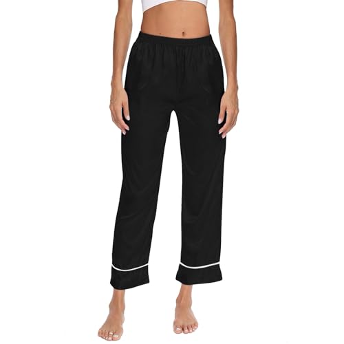Schlafhose Damen Seide, Pyjama Hose Damen Lang, Schlafanzughose Bequeme Freizeithose Stretch Yogahose Weiche Nachtwäsche Hosen Lockere Taille Loungehose Leicht Pyjama Hosen Lässiges Schlafhose von Generisch