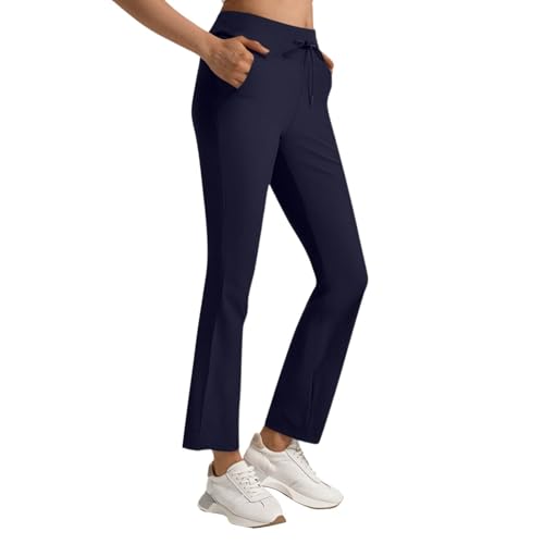 Schlaghose Damen Stretch Elegant High Waist Hosen Damen Sommer Flared Sommerhose Leicht Lang Mit Taschen Hose Sommer Mit Drawstring Gürtel Arbeitshose Frauen Business Mit Schlag Sommerhosen von Generisch