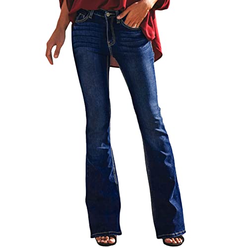 Schlaghosen Damen 70er Jeans Hosen Stretch Skinny Destroyed Style Denim Jeanshose Retro Hohe Taille Flared Pants Schlaghose Jean Flared Jeans Y2k Hosen von Generisch