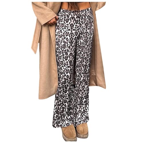 Schlaghosen Damen Leopard Leggings High Waist Flared Hose Wide Leg Hose Leopardenmuster Schlaghose Frauen Hoher Bund Flared Freizeithose Weich Slim Fit Freizeit Outdoor Wasserdichte Hose (Brown, L) von Generisch