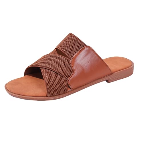 Schlappen Damen Sommer Hausschuhe Damen Pantoletten Slip-on Flache Sandalen Offene Zehe Slipper Schuhe Lässige Modische Slide Hausschuh Sommerlatschen Freizeit Strandschuhe mit Weiche Fußbett von Generisch