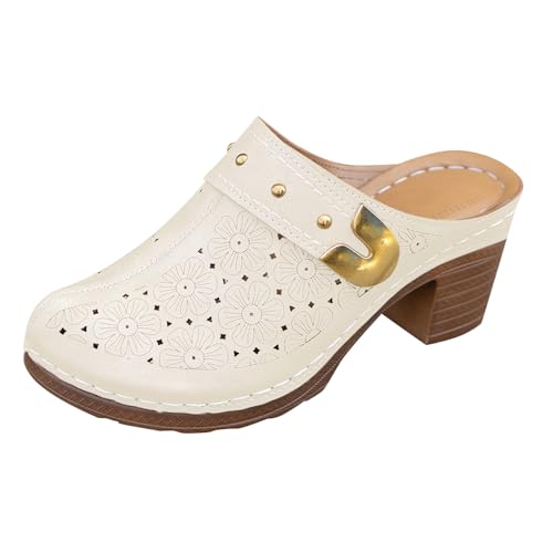 Schlappen Damen Sommer Vorne Geschlossen Pantoletten mit Blockabsatz High Heel Plattform Sandalen Bequeme Atmungsaktive Halbsandalen Hinten Offen Schuhe Sommerschuhe Damenpantolette von Generisch