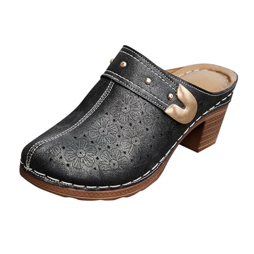 Schlappen Damen Sommer Vorne Geschlossen Pantoletten mit Blockabsatz High Heel Plattform Sandalen Bequeme Atmungsaktive Halbsandalen Hinten Offen Schuhe Sommerschuhe Damenpantolette von Generisch