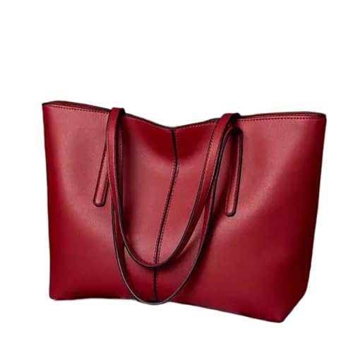 Schlichte große Kapazität Tote Hand Bill Of Lading Shoulder Tote PU Leder Damen Tasche, rot, Einheitsgröße von Generisch