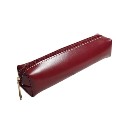 Schlichtes Design, PU-Leder-Federtasche, stromlinienförmige Make-up-Taschen, große Kapazität, Schreibwaren für Studenten, Schulbedarf, weinrot, 1.0*1.0*1.0 von Generisch