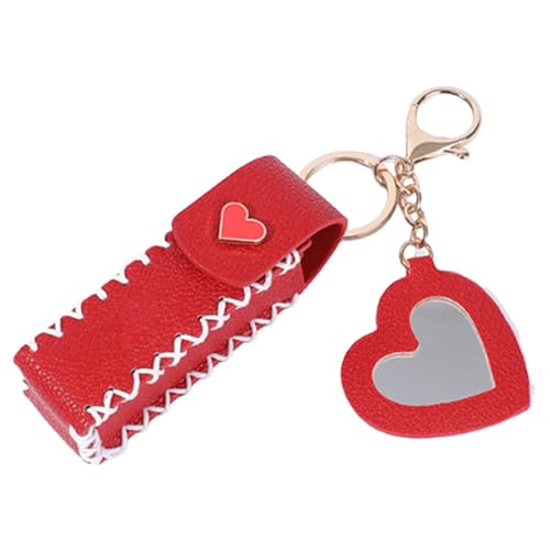 Schlüsselanhänger Lippenbalsamhalter – tragbarer Lippenbalsamhalter aus PU-Leder | wasserdichter Lippenstifthalter | Schlüsselanhänger für Damen | für Lippenstift mit ergonomischem Design, rot, von Generisch