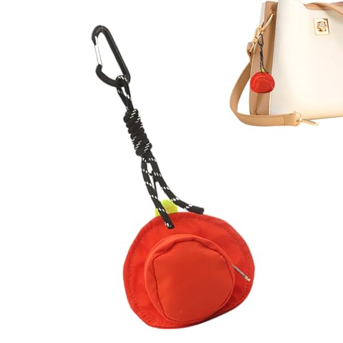 Schlüsselanhänger-Münzgeldbörse – Hutform, modische Tasche mit Reißverschluss, Aufbewahrungstasche für Schlüssel, Kopfhörer, Schlüsselanhänger, Anhänger für Damen und Herren, Orange/Rot, Refer to von Generisch