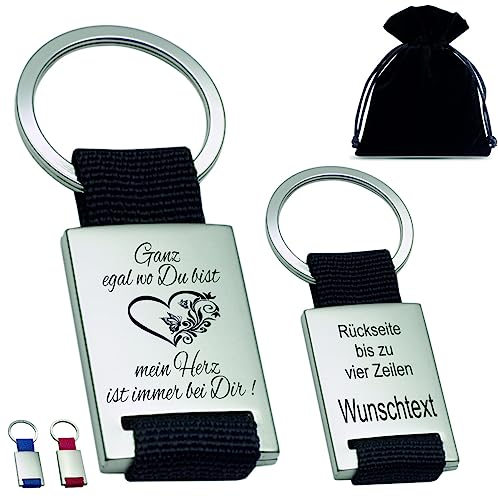 Schlüsselanhänger mit Gravur - Ganz egal wo du bist mein Herz ist immer bei dir Schmetterling Herz floral - inkl. Samtbeutel Geschenk Idee von generisch