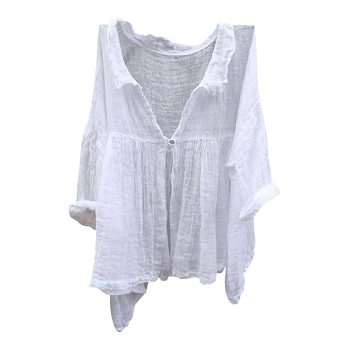 Schlupfbluse Damen 3/4 Arm, Leinenbluse Leinen Shirt Leinenhemd Langarm Tshirt V Ausschnitt Bluse Tunika Große Größen Oberteile Sommeroberteile Sommerblusen Leicht Outlet Angebote von Generisch