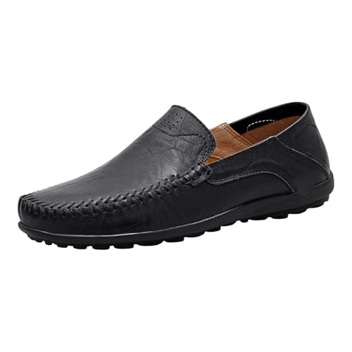 Schlupfschuhe Herren Leder,Freizeitschuhe Herren Leder Arbeitsschuhe Fashion Business Schuhe Einfarbig Trekkingschuhe Verschleißfest Flache Schuhe rutschfeste Halbschuhe Weichen Sohle von Generisch
