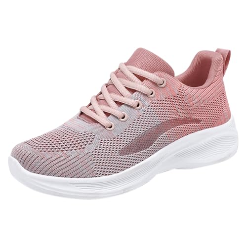 Schlupfschuhe Schuhe Frauen Turnschuhe Flache Leichte Mesh Atmungsaktive Schnürung Einfarbige Streifen Damenschuhe Keilabsatz Getragen Weiche Trachten Sneaker Damen (Pink,38) von Generisch