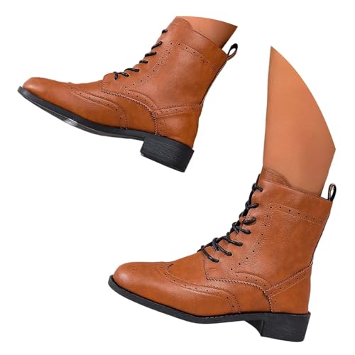 Schlupfstiefel Damen Martinistiefel Herbst Winter Kurzstiefel Englisch Retro Mittlere Absätze Bootsschuhe Ankle Boots Blockabsatz Weiches Leder Kurzschaft Schuhe Übergangsstiefel von Generisch
