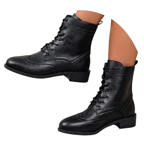 Schlupfstiefel Damen Martinistiefel Herbst Winter Kurzstiefel Englisch Retro Mittlere Absätze Bootsschuhe Ankle Boots Blockabsatz Weiches Leder Kurzschaft Schuhe Übergangsstiefel von Generisch