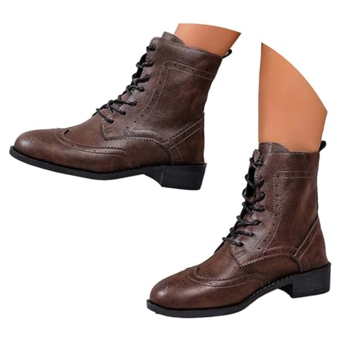 Schlupfstiefel Damen Martinistiefel Herbst Winter Kurzstiefel Englisch Retro Mittlere Absätze Bootsschuhe Ankle Boots Blockabsatz Weiches Leder Kurzschaft Schuhe Übergangsstiefel von Generisch