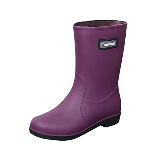 Schmale Damenstiefel, kurze Regenstiefel für Damen, knöchelhoch, Regenstiefel, Schlupfstiefel, Gartenstiefel, Gummischuhe, Winterstiefel für Damen, violett, 37.5 EU von Generisch