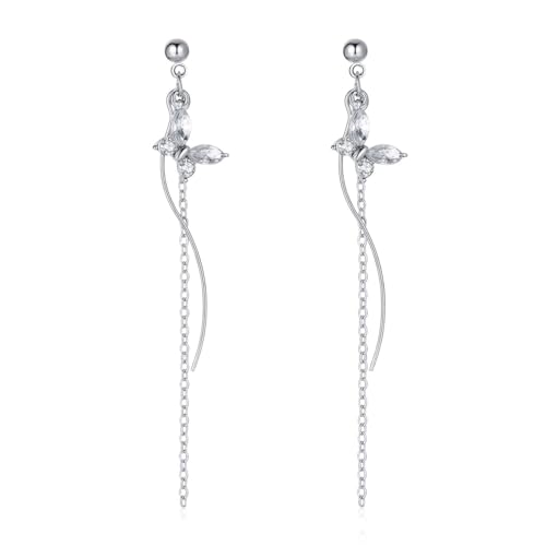 Schmetterling Ohrringe Silber Hängend, Lang Ohrhänger Hängende mit Kette Anhänger, Quasten Tragus Piercing Hängeohrringe Modeschmuck Geschenke für Frauen Mädchen Teenager von Generisch