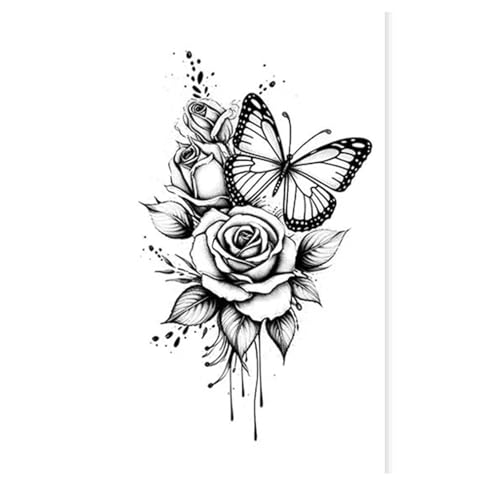 Schmetterling und Rose, wasserdichtes temporäres Tattoo für Arm und Bein, langlebige, realistische Fake Tattoos für Männer und Frauen(2pcs) von Generisch