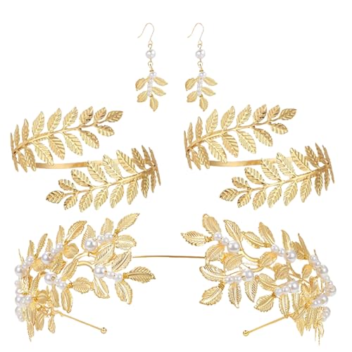 Schmuck-Set für Göttin Kostüm – Griechisches Blattkranz aus Gold | Schmuck der Göttin für Bridal | Hochzeitszubehör für Frauen | Bank Blatt| Arm- und Ohrarmband von Generisch