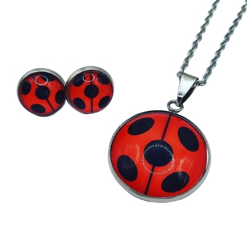 Schmuckset Ladybug Marienkäfer schwarz rot Trennlinie Ohrstecker ODER Ohrclips und Halskette mit Anhänger (mit Ohrclips) von Generisch