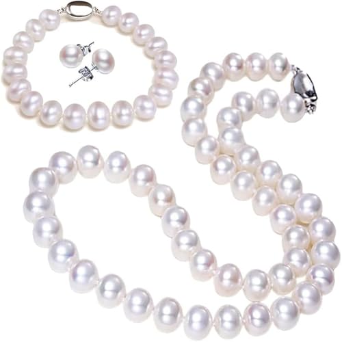 Schmuckset Schachtel Perlenkette Anhänger Dreiteiliges Perlenschmuckset für Frauen Süßwasserperlen Ohrstecker + Halskette + Armband Muttertag Geburtstag Für Schlüssel Schmuck (Beige, One Size) von Generisch