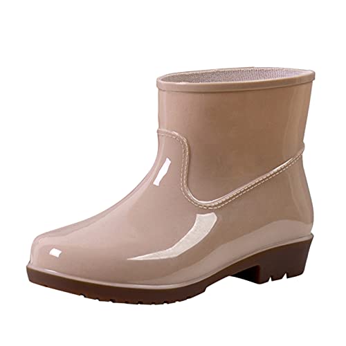 Schnalle Runde mittlere Regenstiefel Niedriger Absatz Damenschuh Damenstiefel Überschuh Gummistiefel für Herren, khaki, 38 EU von Generisch