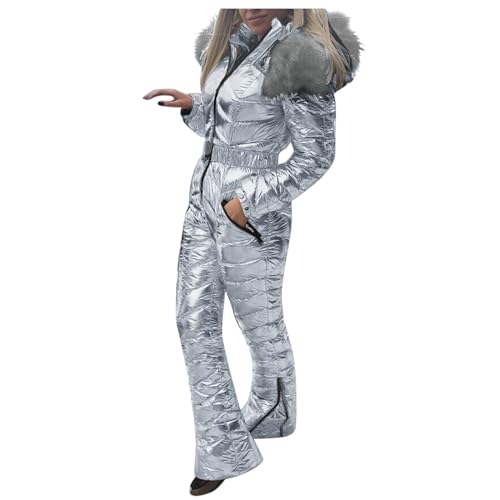 Schneeanzug Damen Wasserdicht Skianzug Damen Einteiler Glitzer Kapuzenjacke Winddichter Winter-Overall Große Größen Slim Fit Jumpsuit Verdickte Isolierte Softshell-Mantel Skianzüge Steppjacke von Generisch