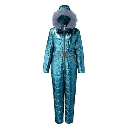 Schneeanzug Damen Wasserdicht Skianzug Damen Einteiler Glitzer Kapuzenjacke Winddichter Winter-Overall Große Größen Slim Fit Jumpsuit Verdickte Isolierte Softshell-Mantel Skianzüge Steppjacke von Generisch