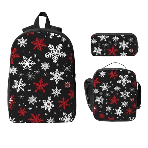 Schneeflocke Weihnachten Rucksack Set für Mädchen Jungen mit Lunchtasche Federmäppchen Galaxy 3 Stück Schultaschen Isolierte Lunchbox Geschenke für Frauen Männer von Generisch