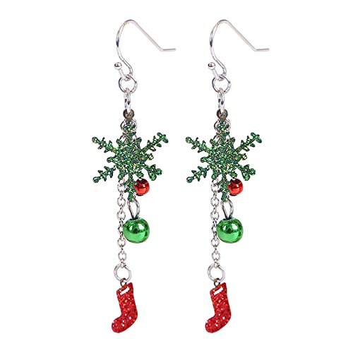 Schneeflocken-Zwiebel-Ohrringe Weihnachten Hohle Damen-Ohrringe Grünes Pulver bestreute Schmuck-Sets Silberpolitur Schmuck (Green, One Size) von Generisch