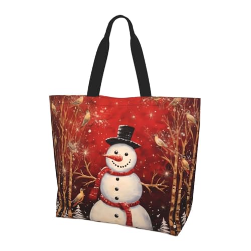 Schneemann Baum Tote Bag Damen Schulterhandtaschen Weihnachten Einkaufstaschen Wasserabweisend Große Handtasche mit Innentasche für Arbeit Reise Schule von Generisch