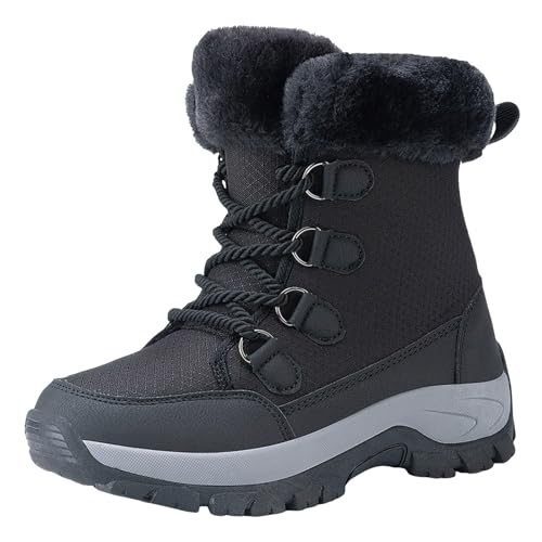 Schneeschuhe Damen Wasserdicht Gefüttert Hoch Weite H 39 Stiefel Winterboots Outdoor Flach Übergröße Elegant Winterstiefel Schneestiefel Plattform Kurzschaft Warme Schwarz Schlupfstiefel Winterschuhe von Generisch