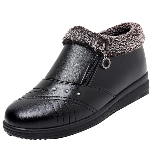 Schneeschuhe Damen Wasserdicht Stiefeletten Kurzschaft Winterstiefel Warm Gefüttert Kurzstiefel Lederstifel Mit Reißverschluss Keilabsatz Damenstiefel Leder Knöchelstiefel Ankle Boots von Generisch