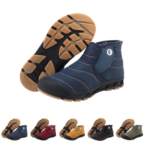 Schneeschuhe Herren Warm, Herren Schneestiefel Gefüttert, Wanderstiefel Ohne Schnüre Winterstiefel rutschfest Outdoorstiefel High-Top Winterchuhe Einfarbig Leichtgewicht Sportschuhe von Generisch