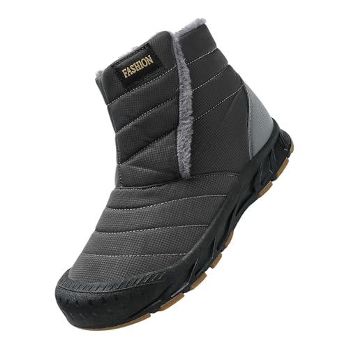 Schneeschuhe Herren Warm, Outdoorschuhe Winter Herren, Winterschuhe Ohne Schnürung Schneestiefel Fleece Gefüttert Wanderstiefel rutschfest Outdoorstiefel Einfarbig Bequeme Herrenstiefel von Generisch