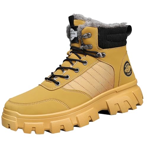Schneesschuhe Herren Warm, Schneestiefel Herren Bequeme, Winterschuhe Mit Schnürung Winterstiefel Trittschutz Outdoorschuhe High-Top Freizeitschuhe Einfarbig Leichtgewicht Sportschuhe von Generisch