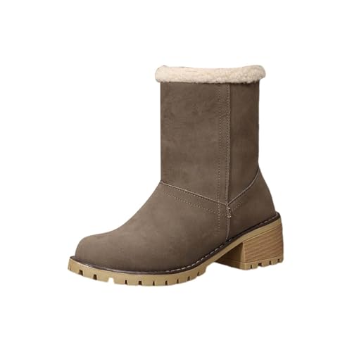 Schneestiefel Damen Plüsch Gefüttert Warm Mit Absatz | Runde Zehe Wildleder Westernstiefel Wasserdicht Winterstiefel Rutschfest Winter Outdoor Boots Winterschuhe Winter Damenschuhe Thermostiefel von Generisch