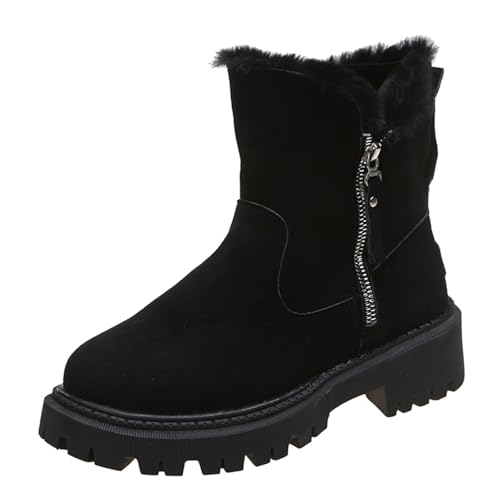 Schneestiefel mit warmen und gemütlichen Lederstiefeln für Damen, Winterstiefel aus echter Wolle für ultimativen Komfort und Wärme Damen Blockabsatz (Black, 43) von Generisch