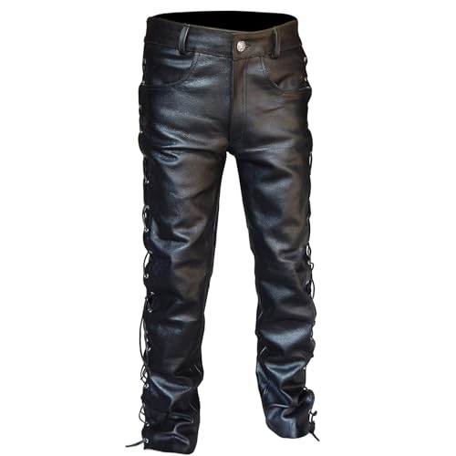 SchnüRlederhose Mit Seitlich SchnüRung - Biker Lederhose Herren Damen Bikerjeans, SchnüR Lederjeans Motorrad - SchnüRjeans SchnüRhose Aus Rind LäSsige Motorrad Biker Lederhose von Generisch