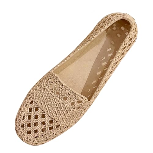 Schnür-Ballerina-Schuhe für Damen, leger, spitzer Zehenbereich, bequem, atmungsaktiv, gestrickt, gehäkelt, Slipper, Ballerina, Spitze, flache Schuhe, ausgehöhlte Loafer für den täglichen Gebrauch von Generisch