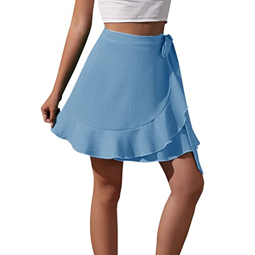 Schnürrock Im Europäischen Und Amerikanischen Stil Mit Hohe Taille Reiner Farbe Damen Anzug Elegant Business Elegant Damenrock Atmungsaktiv Röcke Kurze Lässig Bequem Leicht Freizeitrock (Blue, M) von Generisch